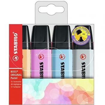Pack de 4 Marcadores Fluorescentes Stabilo Boss Pastel en Estuche - Colores Surtidos