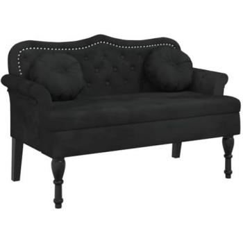 Banco con cojines terciopelo negro 120,5x65x75 cm
