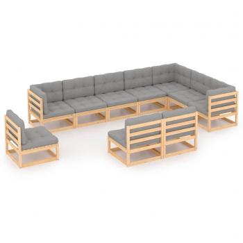 10-Piece Solid Pine Garden Lounge Set with Cushions