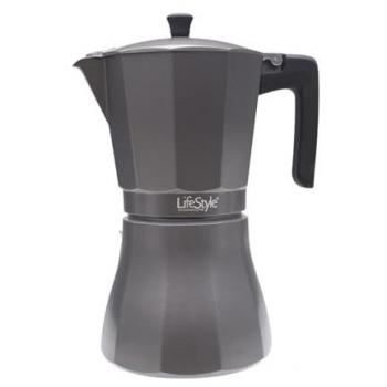 Cafetera Moka Italiana de Aluminio Grafito Apta para Inducción y Todo Tipo de Cocinas - Diseño Tradicional, Elegante y Duradero - Capacidad para 6 a 12 Tazas de Café Espresso