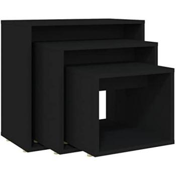 Mesas Apilables 3 Piezas Madera Contrachapada Negro
