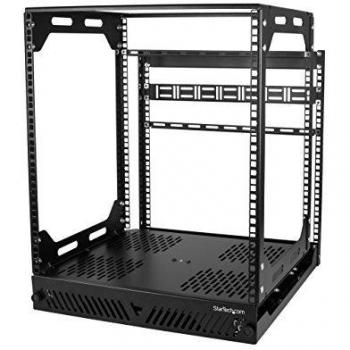 StarTech.com 12U Sliding Rotating Open Frame Network Rack - 4 Post AV /Data Rack - 16.7 Deep Slide-Out IT Equipment Rack w/Cable Management Pull Out/Pivoting Computer/Communications Rack