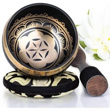 Silent Mind ~ Juego De Cuencos Tibetanos ~ Diseño Poder y Fuerza ~ Con Mazo De Superficie Doble Y Cojín De Seda ~ Promueve La Paz, La Curación De Chakras Y La Atención Plena ~ Un Regalo Exquisito