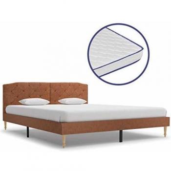 vidaXL Cama y Colchón Viscoelástico Tela Marrón 160x200cm Tapizada Mobiliario Casa Hogar Somier Diseño Discreto Elegante Estructura Robusta Duradera