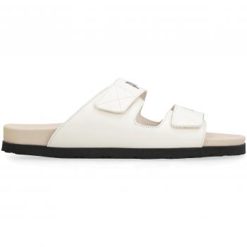 Palm Angels Men's Leather Slides with Logo in White, Size 41, PMIH004S23LEA001 Color 0361