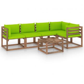 Conjunto de muebles de jardín de palets 6 piezas con cojines, madera impregnada
