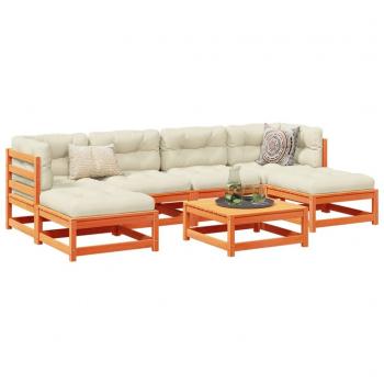 Conjunto de sofás de jardín 7 PCs con cojines marrón sólido de cera de pino