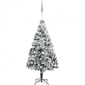 Árbol de Navidad artificial con LEDs y bolas PVC verde 210 cm