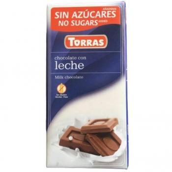 Chocolate con Leche Sin Azúcar y Edulcorante de Maltitol, Sin Gluten Torras 75g