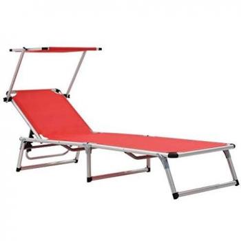 Folding Sun Lounger with Canopy Aluminum and Textilene Red