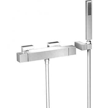 Tres Slim Exclusive Bañera-Ducha Termostática con Cascada, Ducha de Mano Anticalcárea con Soporte Orientable y Flexo Satin, inversor Integrado en el Regulador de Caudal