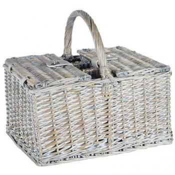 Cesta de picnic de mimbre gris para 4 personas con bolsa térmica, copas de vino y cubertería Groseille