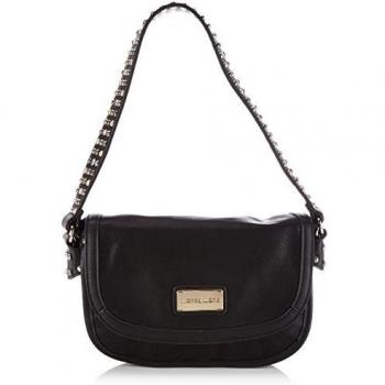 More & More Crystal Handtasche mit Überschlag - Bolso de mano de material sintético mujer, color negro, talla 27x18x5 cm