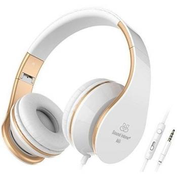 Sound Intone I65 Auriculares de la música del receptor de cabeza auriculares grandes cancelación de ruido, control en linea del volumen del micrófono para dispositivos iPhone y Android （blanco y oro）