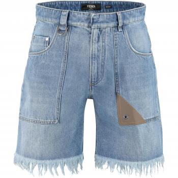 Fendi Men's Denim Shorts, Size 33, Color F0QG0, Blue, Logo Denim Shorts