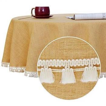 Deconovo Mantel Mesa Rectangular Decorativo Impermeable con Borlas de Cocina 140cm Amarillo