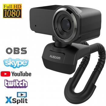 AUSDOM Webcam Streaming Full HD 1080P con Micrófonos USB Plug y Play Webcam para PC Skype, Youtube, Vídeo, Radiodifusión Compatible con Windows, Mac