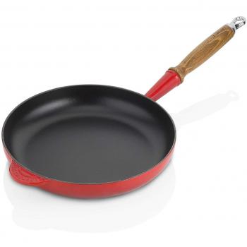 Le Creuset Sartén de hierro fundido con mango de madera, Redonda, diametro 28 cm, Apto para todas las fuentes de calor, incluso inducción, Cereza
