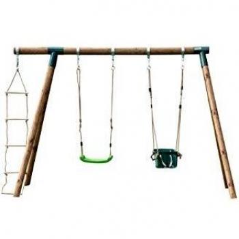 MASGAMES Columpio de Madera KADI Deluxe con Asiento Bebe y Asiento Plano de plastico con Cuerdas y Escalera de Cuerda