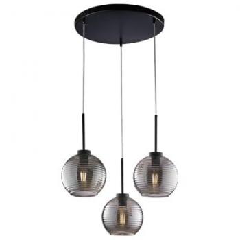 Suspensión Moderna Ankara 3 Luces Hierro Negro Vidrio Soplado Gris con Espejo
