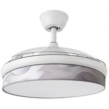 Ventilador de Techo DC Moda 72W Blanco/Ola Gris 108D con 3 Aspas Transparentes, 7200lm, 3000K/4000K/6000K, Control Remoto, Memoria