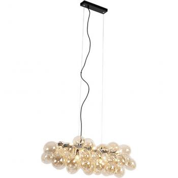 Lámpara colgante inteligente negra con cristal ámbar y 8 bombillas WiFi G9 - Uvas