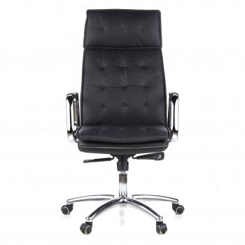 hjh OFFICE 600920 Sillón de Oficina Villa 20 Cuero Negro, Silla giratoria, Alto Respaldo con apoyacabezas, cómodo