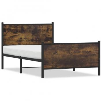 Cama solar sin Materia Metal Smoke Oak 100x200 cm con cabecero y pie de cama metal roble ahumado 100x200 cm Vidaxl Marrón