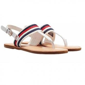 Sandalias Planas Destalonadas para Mujer Tommy Hilfiger Color Crudo con Detalles de Cuero