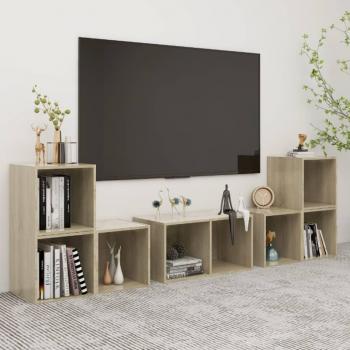 Mueble de salón 6 piezas madera ingeniería color roble Sonoma, incluye Mueble TV, Mesa de TV y otros muebles complementarios