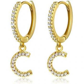 Pendientes de aro con inicial A-Z para mujer, chapados en oro blanco de 14 quilates, circonita cúbica, personalizados, 26 letras, regalo para ella