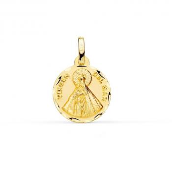 Medalla Virgen del Mar Oro 18k unisex 14 mm bordes tallados con grabación