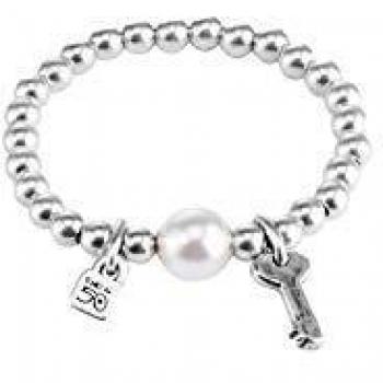 UNOde50 Ostrich Key Bracelet - Silver Plated Metal with Pearl, Size M