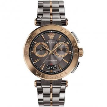 Versace Chronograph Steel Bracelet Grey Bronze Watch, Multicolor male, Size: ONE SIZE