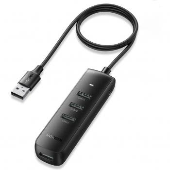 Adaptador Ugreen CM416 4 en 1 USB-A a 4 puertos USB 3.2 Gen 1 con cable de 1 metro (Negro)