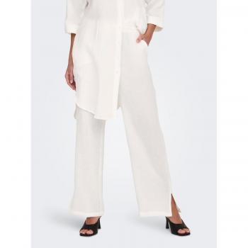 Pantalón femenino JDY Theis Life con abertura lateral y cintura ajustable en blanco