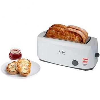 JATA TT584 - Tostadora de boca ancha con dos ranuras de 255 mm de largo y 35 mm de ancho. 6 posiciones de tostado. Centrado automático del pan. Cuerpo toque frío. Descongela. Recogemigas. 1400 W