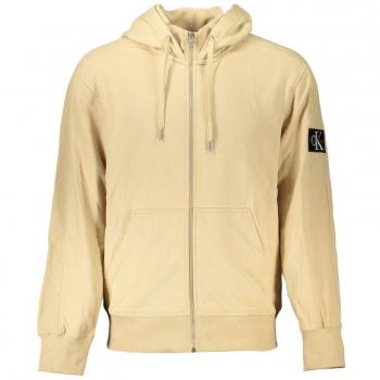 Calvin Klein Men's Elegant Beige Brushed Cotton Zip Hooded Sweatshirt - XXL
