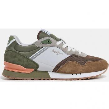 Pepe Jeans London Urban Zapatillas Running Bajas para Hombre con Cordones Piel Ante/Serraje Marrón/Verde