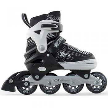 Patines en línea ajustables SFR Pulsar para niños, color negro-blanco-plata