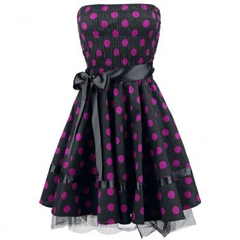 H&R London Big Purple Dots Vestido negro/rosa