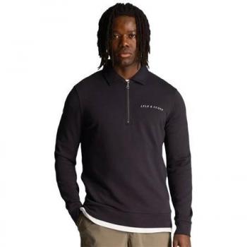 Lyle & Scott Men's Dark Navy Loopback Embroidered Collared Sweatshirt - Size L - 100% Cotton