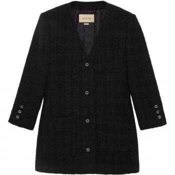 Gucci Women's Black Tweed Single-Breasted Jacket with Interlocking G Logo, Size 44 (M), Style Code: 759564ZAN3L1000
