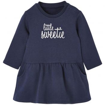VERTBAUDET Vestido de Felpa Motivo Little Sweetie bebé niña Azul Oscuro Liso con Motivos 3-6 Meses, 67CM