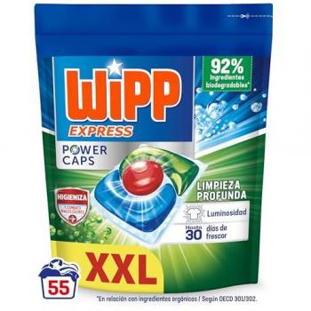 Wipp Express Power Caps Higiene y Antiolores - Detergente en Cápsulas para Lavadora, 55 dosis, Limpieza Profunda, Eficaz en agua fría, Marca de Confianza