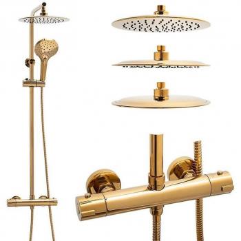 Viking Choice Juego de ducha de lluvia con válvula termostática 25 cm dorado