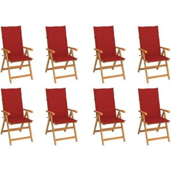 Silla de jardín reclinable con almohadas 8 piezas de teca sólida