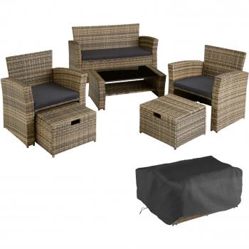 Conjunto de Muebles de Jardín Modena en Rattan - Incluye Funda Protectora, Diseño Elegante, Resistente a UV, Estructura de Acero para 4 a 6 Personas