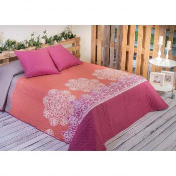 Algodón Blanco Gandía - Colcha bouti estampada, para cama de 135 cm, 235 x 270 cm, 2 fundas de cojín, 60 x 60 cm, color rojo