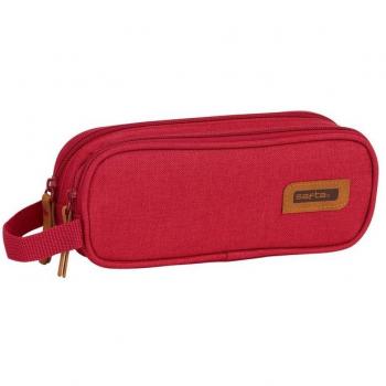 PORTATODO DOBLE SAFTA CEREZA Y GRANATE - Organizador de doble compartimento, fabricado en material resistente, con cierre de cremallera, diseño moderno y atractivo, ideal para llevar útiles escolares o de oficina